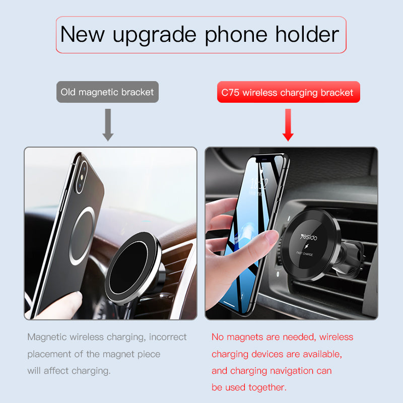 Yesido 10W Wireless Charger Nanoadsorption Infrared Sensor Air Vent Dashboard Car Phone Holder For 4.0-6.8 Inch Smart Phone