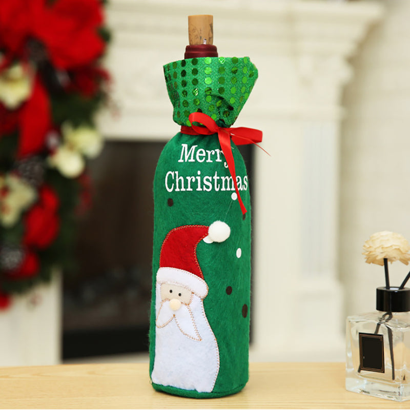 Sequined Bottle Cover Bag Santa Claus Elk Snowman Christmas Table Decorations