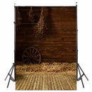 3x5FT Vinyl Photography Backgrounds Wooden Wall Wheel Straw Backdrops Photo Prop