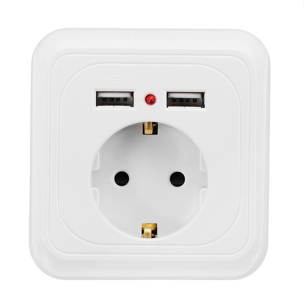 Excellway 250V 2.4A Dual USB Ports Wall Socket Switch Charger EU Plug Mount Power Adapter Outlet Panel