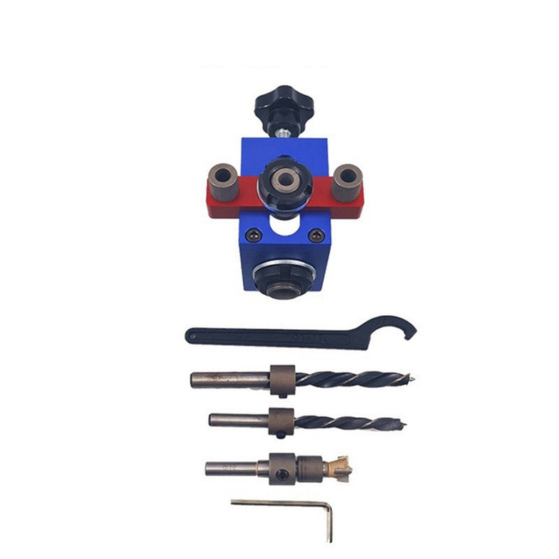 X150 Three-in-one Woodworking Dowelling Jig Kit Adjustable Drilling Guide Puncher Locator Carpentry Tools Wrench Furniture Positioner