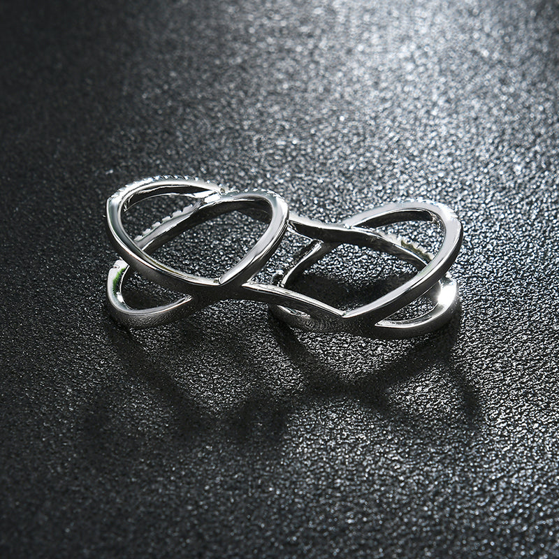 Trendy Simple Style Double Ring Elegant Special Zircon Women Attach Ring