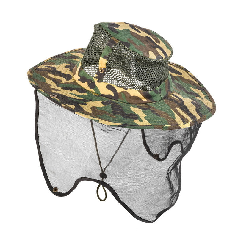LEO Camo Anti-insect Visor Cap Climbing Fishing Hiking Breathable Wide Brim Anti-mosquito Mesh Face Protection Mask Hat