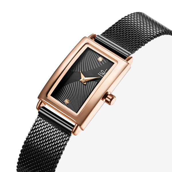 SHENGKE SK K0119 Ladies Dress Rectangular Shape Drape Dial  Business Women Quartz Watch