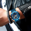 CRRJU 2219 Men Chronograph Luminous Display Full Steel Strap Fashion Blue Dial Quartz Watch