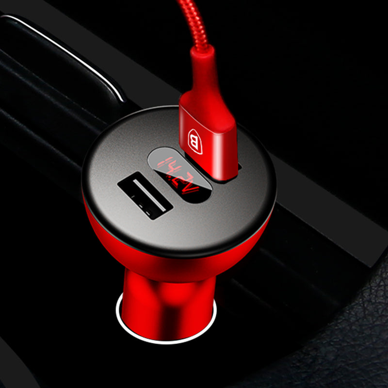 Baseus 4.8A LCD Display Dual USB 360 Rotation Quick Charger Car Charger Adapter for iPhone X S9 S8