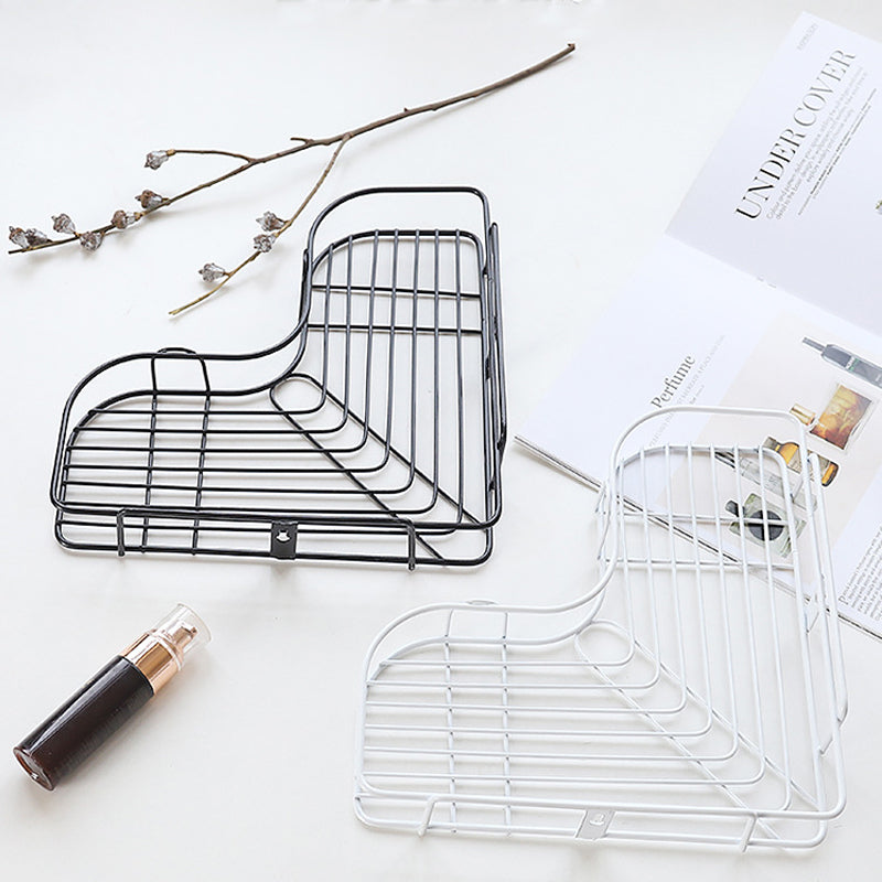 Black/White Nordic Simple Punch-free Wrought Iron Storage Rack Bathroom Kitchen Organizer