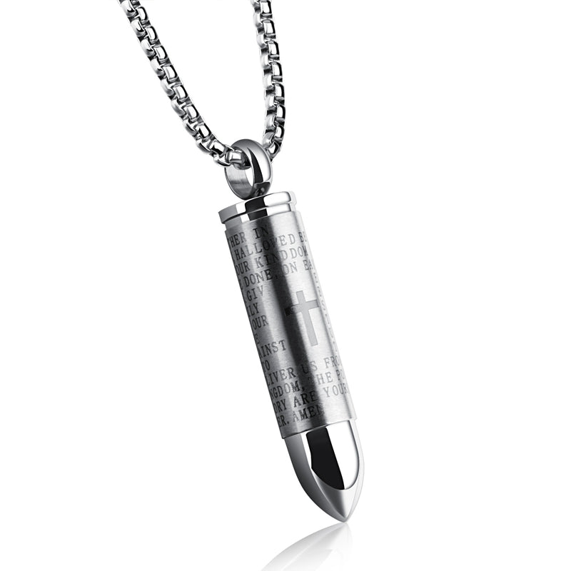 Punk Stainless Steel Bullet Chain Lord's Prayer Cross Letter Necklace for Men