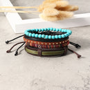 Punk Multilayer Bracelets Adjustable Woven Beads Leather Bracelets for Men