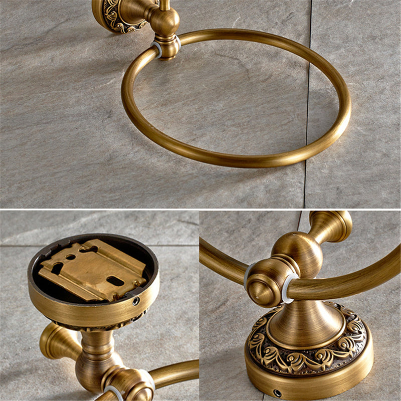 Antique Brass Carved Bathroom Accessories Set Bath Hardware Towel Bar Holder