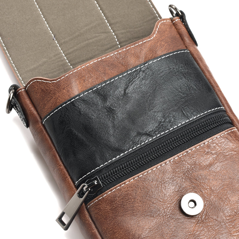 Men High Capacity Portable Genuine Leather Waist Bag For Mobile Phone Under 6 Inches