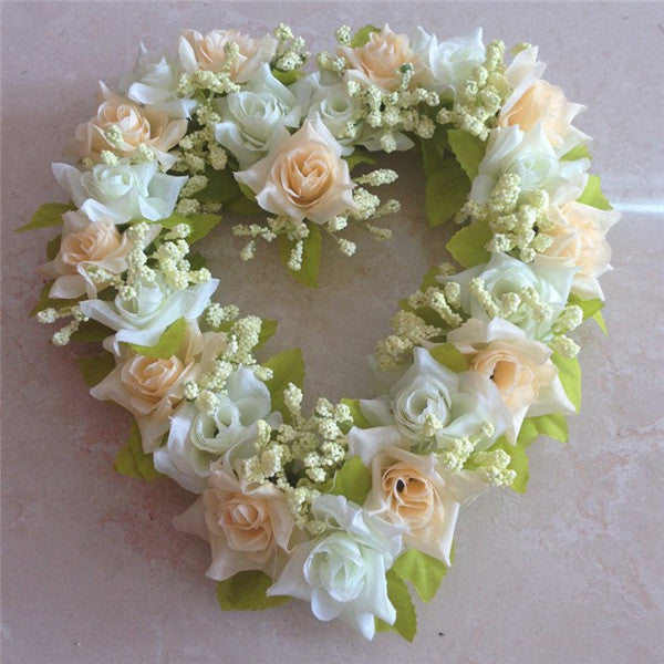 6 Colors Simulation Flower Heart Wreath Artificial Rose Heart Garland Home Wedding Decor