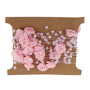 5 Meters Satin Flower Handmade Pearl Bead Chain Trim For Home Wedding Clothing Accessories DIY Decor Pink