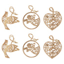 6 Pieces Christmas Wooden Pendants Ornaments Heart Bird Shapes Crafts DIY Home Party Decorations Xmas Tree Ornaments Kids Gifts