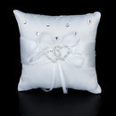 Satin Pocket Ring Pillow Double Heart Crystal Rhinestone Cushion Wedding Party Anniversary Supplies White
