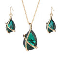 European Party Rhinestone Green Simple Dangle Earrings Necklace Women Jewelry Sets