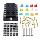 Car 12-Way Blade Fuse Holder With Fuse Ring Terminals LED Indicator