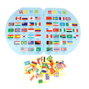 Wooden World Map with 36 Flags Toy Set, Puzzle Matching Game, Kids Geography Educational Toy