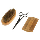 3 IN 1 Beard Bristle Shaving Brush Wood Shaping Comb Hair Scissors Shears Mustache Grooming Tools Kit Set for Men