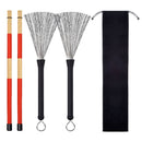 1 Pair Classic Wood Drum Sticks Retractable Drumsticks Brush Set with Storage Bag for Music Lover Gift