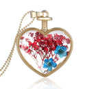 Glass Heart Shape Floating Locket Dried Flower Pendant Golden Chain Necklace