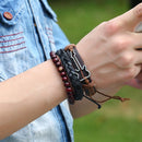 Punk Rock Retro Multi Strand Braided Wave Rope PU Leather Beads String Guitar Wrap Bracelet Biker Men Women Jewelry