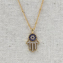 Women Girls Crystal AAA Zircon Evil Eye Hamsa Hand Pendant Necklace Jewelry Gifts Gold