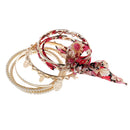 Fashion Vintage Women Bowknot Bow Faux Pearl Red Cloth Multilayer Bracelet
