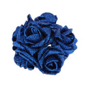 Artificial Foam Roses Glitter Powder Flower Bouquet Wedding Party Supplies Bridal Flower Bouquet Decor Pack of 12PCS Blue