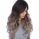 Long Curly Blend Color Hair Full Wigs, Ombre Oblique Bangs Hairpiece, Heat Resistant for Daily Use 60cm