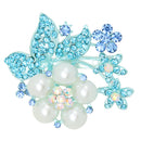 Blue Rhinestone Crystal Faux Pearl Wedding Bridal Bouquet Flower Brooch Pin for Women Girls