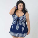 Plus Size Women Skirt Swimsuit Monokini Padded Swimwear Beach Wear 6XL Blue