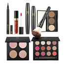 Set of 7 Professional Eye Face Lip Makeup Set Powder Eyeshadow Eyebrow Palette Waterproof Black Mascara Eyeliner Pen + Lip Gloss