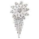 Crystal Rhinestone Flower Brooch Bouquet Pin Pendant Tassel Design Silver