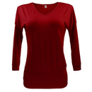 Women Girls Ladies V Neck Long Sleeves Fitted Top Clothing Accessory M Red