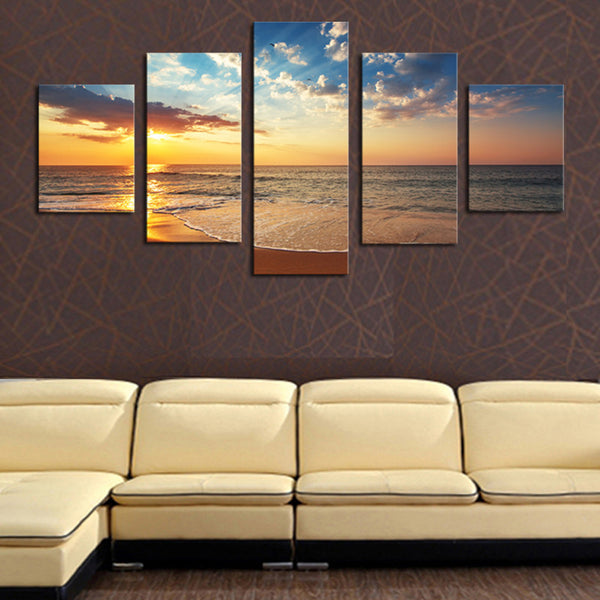 1 Set of 5PCS Canvas Painting for Home Bedroom Cafe Hotel Room Wall Art Wall Decor Paintings Beach Sunrise Print Charms 40/60/80cm