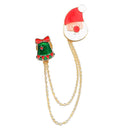 Women Rhinestone Gold Tone Christmas Pin Brooch with Doubel Chain Collar Pin