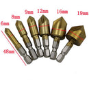 6pcs Steel Titanium Coated Countersink Drill Bit Set 6 8 9 12 16 19mm Power