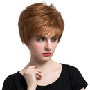 Elegant Women Girls Light Brown Natural Short Layered 100 % Real Human Hair Wigs With Cap Heat Resistant for Daily Wear Costume Party