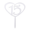 Silver Acrylic Number 15 Heart Cake Topper 15th Birthday Anniversary DÃ©cor