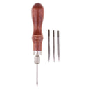 4 Needles with Wooden Handle Sewing Awl Hand Stitcher Shoe Repairing Tools
