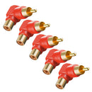 RCA Right Angle Male to Female Adaptor Connector AV Audio/Video Cable Joint Coupler Pack of 5pcs Red