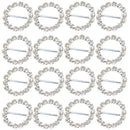 16 Pieces Round Shape Rhinestone Ribbon Buckles Sliders for Wedding Invitation Party Favor Silver 14mm