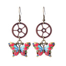 Vintage Crystal Butterfly Gears Steampunk Fashion Drop Dangle Earrings