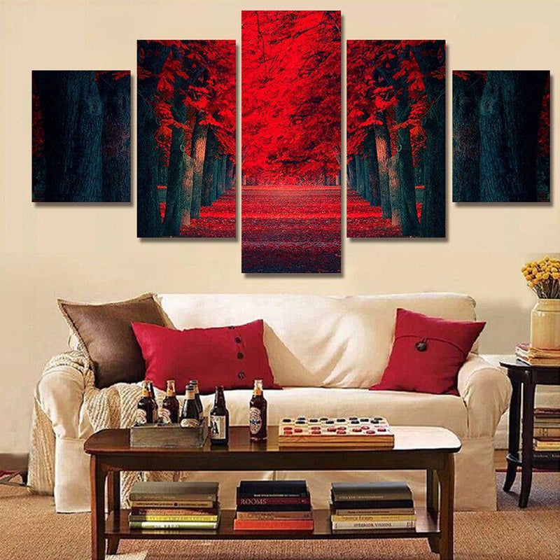 1 Set of 5PCS Red Forest Print Canvas Painting for Home Bedroom Cafe Hotel Room Wall Art Wall Decor Paintings 40/60/80cm