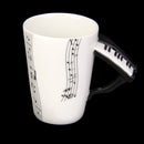 Music Mug with Piano Shaped Handle Porcelain Cup Music Note