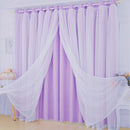 Home Bedroom Window Door Decor 2-in-1 Sheer Curtain Window Blinds Drape With Grommets Top 150x250cm-Purple