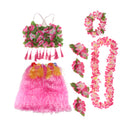8PCS/SET Women Girls Ladies Fashionable Hula Grass Skirt Top Wrist Ankle Flower Hawaiian Costume Summer Beach Party Supplies 60CM Pink