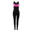 Women Ladies Sports Fitness Leggings Exercise Yoga Jumpsuit M Black & Rose Red