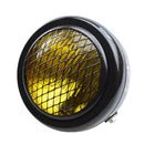 Black Metal Motorcycle Retro Amber Headlight Head Lamp With Grill Cover